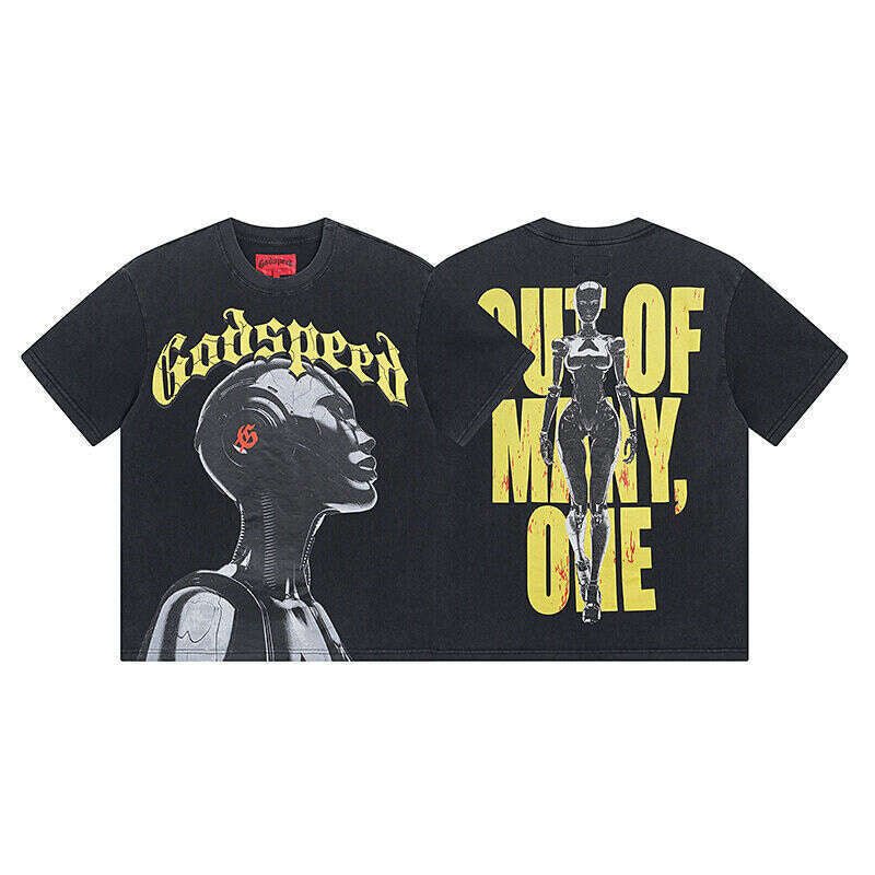 Fashion Black Men Women Godspeed Rock Street Washed Aged Print Short Sleeve Streetwear Premium — DRIPPIN SOCIETY® color gender